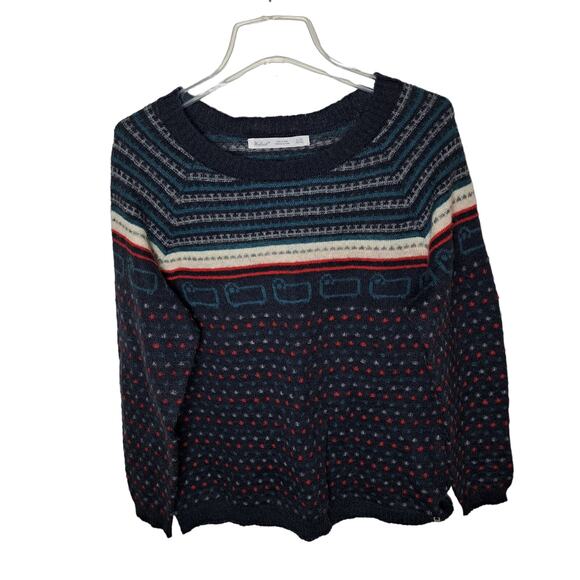 Woolrich Women XL Petite Navy Fair Isle Stripped Wool Blend Sweater - Picture 1 of 5